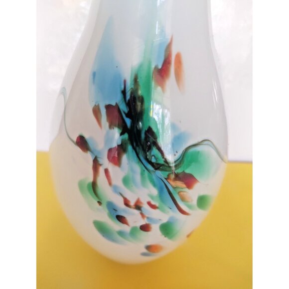 Hand Blown Italian Opaline Abstract art swirls Glass vase 9" - Picture 4 of 14